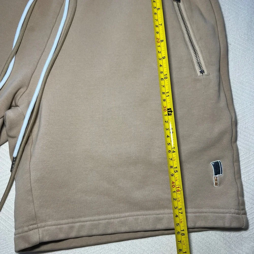 Lamb Chops Cleaver Shorts Mens Medium Tan Khaki Fleece Lounge Streetwear Zipper